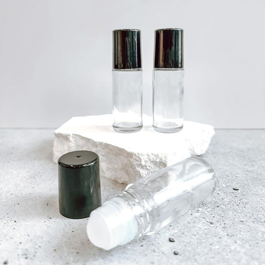 30ml Roller Bottle - Clear Glass with Black Lid